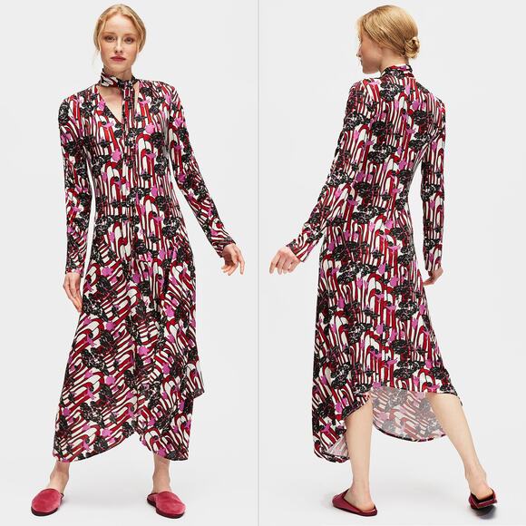 LA DoubleJ Martha Maxi Dress in Ant Farm Pink Crepe Jersey, Sz S - Picture 2 of 12